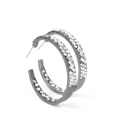 Gumetal w/Rhinestones GLITZY By Association Hoop Earrings